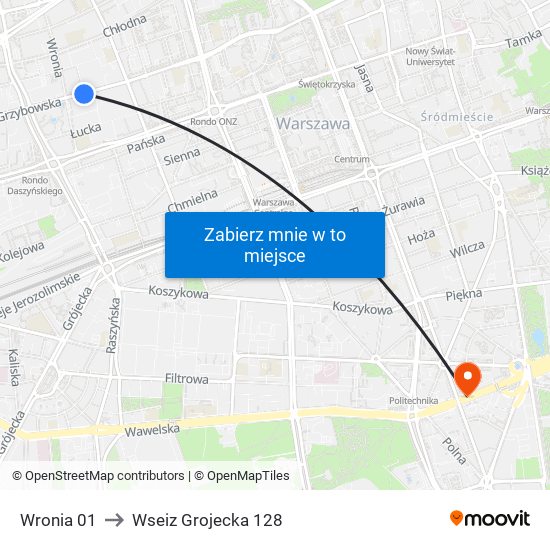 Wronia 01 to Wseiz Grojecka 128 map