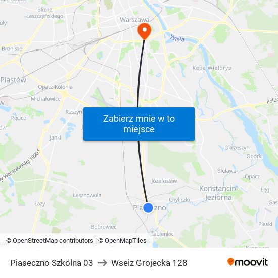 Piaseczno Szkolna 03 to Wseiz Grojecka 128 map