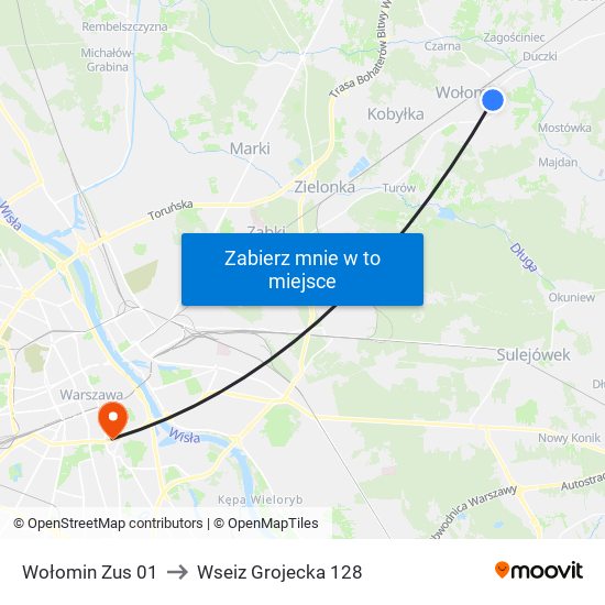 Wołomin Zus 01 to Wseiz Grojecka 128 map