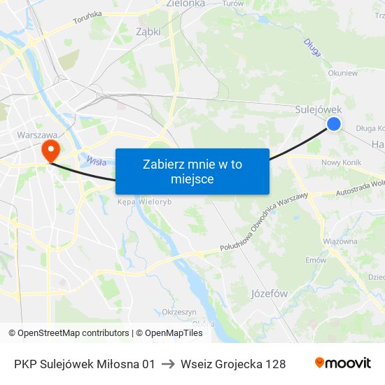 PKP Sulejówek Miłosna 01 to Wseiz Grojecka 128 map