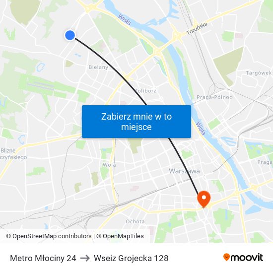 Metro Młociny 24 to Wseiz Grojecka 128 map