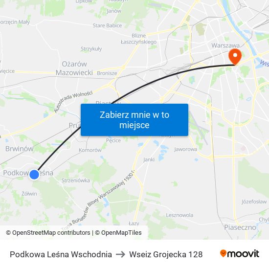 Podkowa Leśna Wschodnia to Wseiz Grojecka 128 map