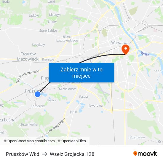 Pruszków WKD to Wseiz Grojecka 128 map