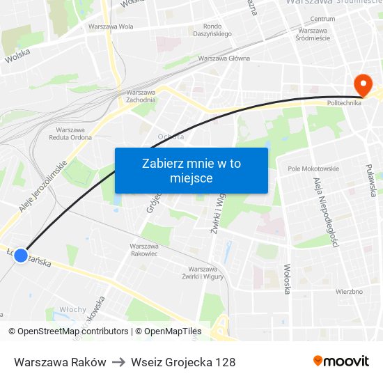 Warszawa Raków to Wseiz Grojecka 128 map