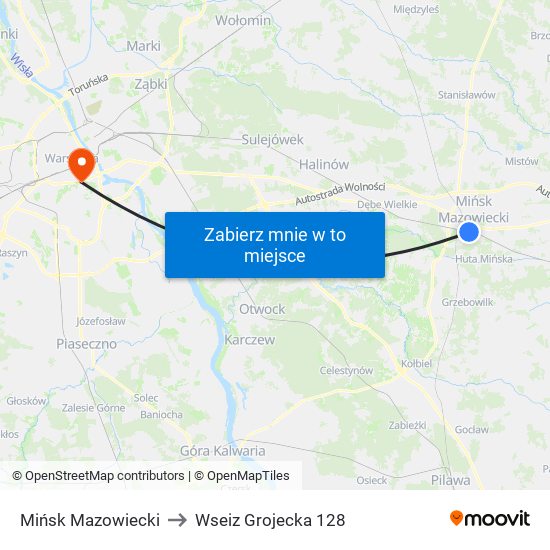 Mińsk Mazowiecki to Wseiz Grojecka 128 map