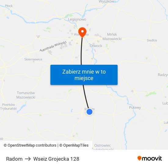 Radom to Wseiz Grojecka 128 map