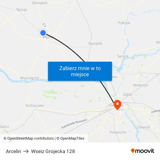 Arcelin to Wseiz Grojecka 128 map