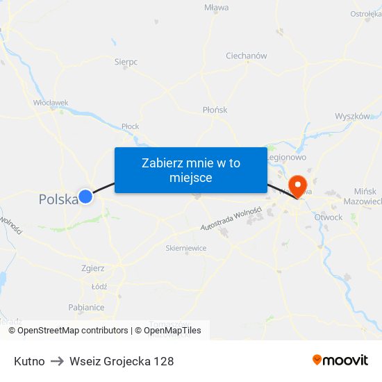 Kutno to Wseiz Grojecka 128 map