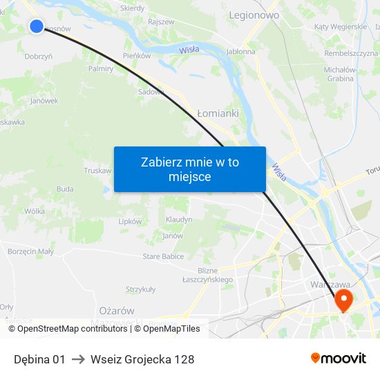 Dębina 01 to Wseiz Grojecka 128 map