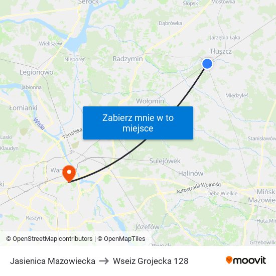 Jasienica Mazowiecka to Wseiz Grojecka 128 map