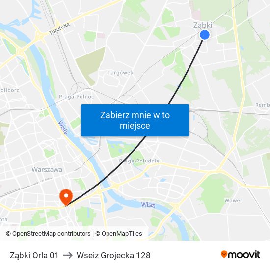 Ząbki Orla 01 to Wseiz Grojecka 128 map