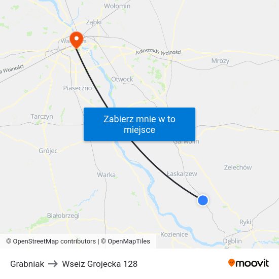 Grabniak to Wseiz Grojecka 128 map