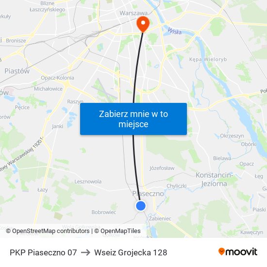 PKP Piaseczno 07 to Wseiz Grojecka 128 map