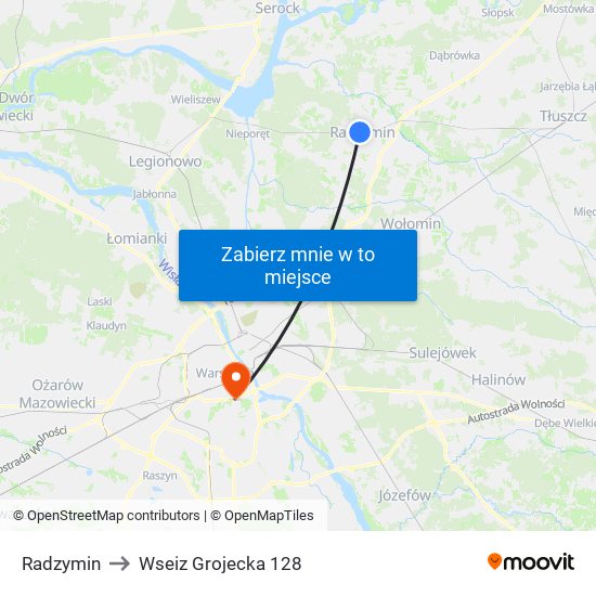 Radzymin to Wseiz Grojecka 128 map