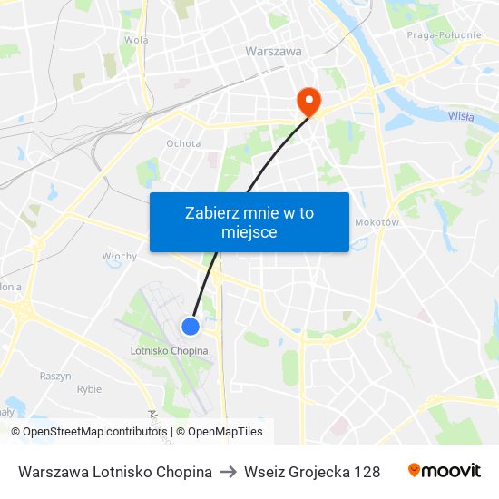 Warszawa Lotnisko Chopina to Wseiz Grojecka 128 map