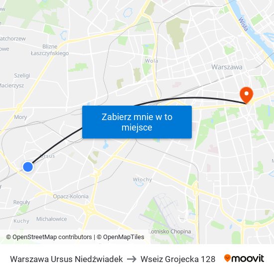 Warszawa Ursus Niedźwiadek to Wseiz Grojecka 128 map