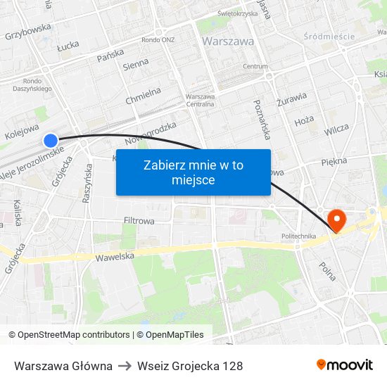 Warszawa Główna to Wseiz Grojecka 128 map