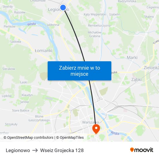 Legionowo to Wseiz Grojecka 128 map