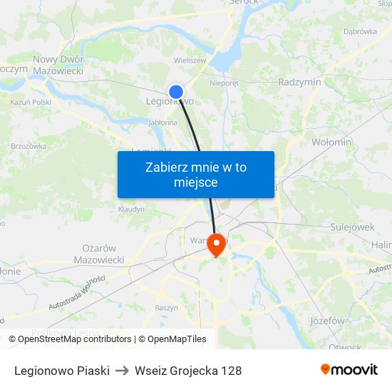 Legionowo Piaski to Wseiz Grojecka 128 map