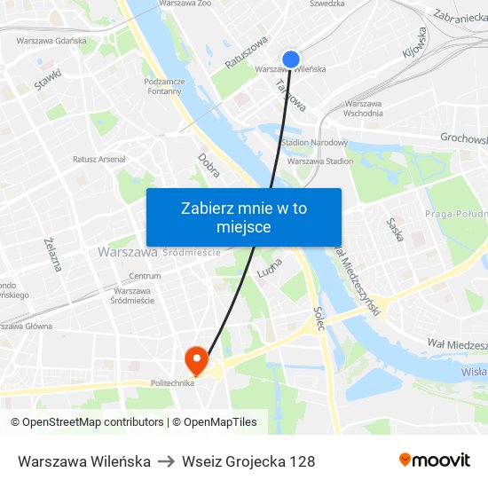 Warszawa Wileńska to Wseiz Grojecka 128 map