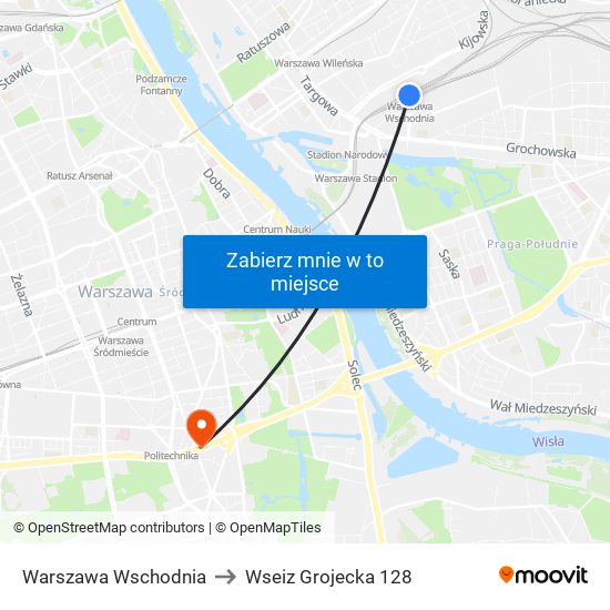 Warszawa Wschodnia to Wseiz Grojecka 128 map