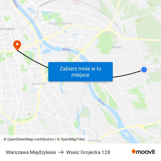 Warszawa Międzylesie to Wseiz Grojecka 128 map