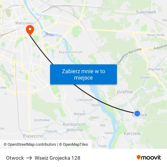 Otwock to Wseiz Grojecka 128 map