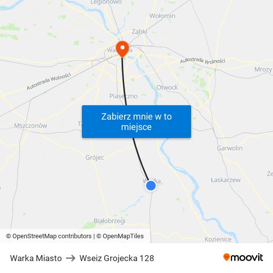 Warka Miasto to Wseiz Grojecka 128 map