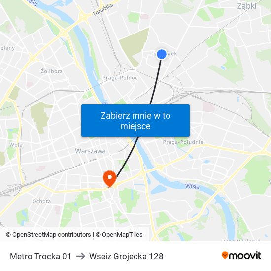 Metro Trocka 01 to Wseiz Grojecka 128 map