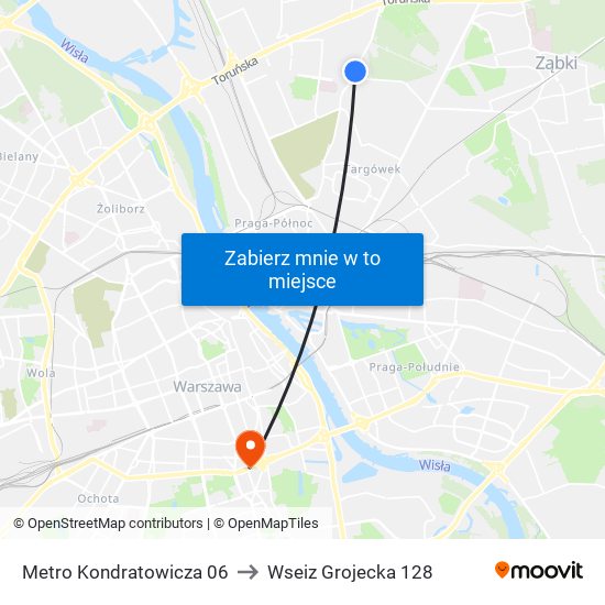 Metro Kondratowicza 06 to Wseiz Grojecka 128 map