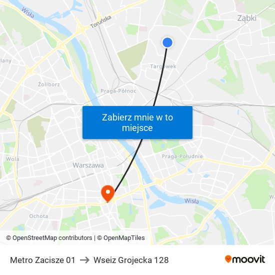 Metro Zacisze to Wseiz Grojecka 128 map