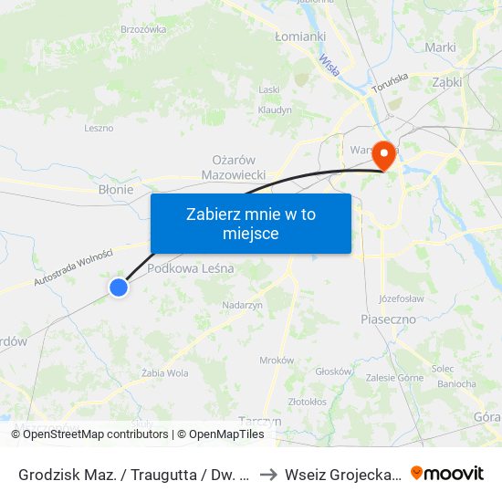 Grodzisk Maz. / Traugutta / Dw. PKP 01 to Wseiz Grojecka 128 map