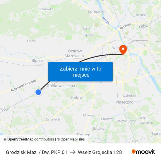 Grodzisk Maz. / Dw. PKP 01 to Wseiz Grojecka 128 map