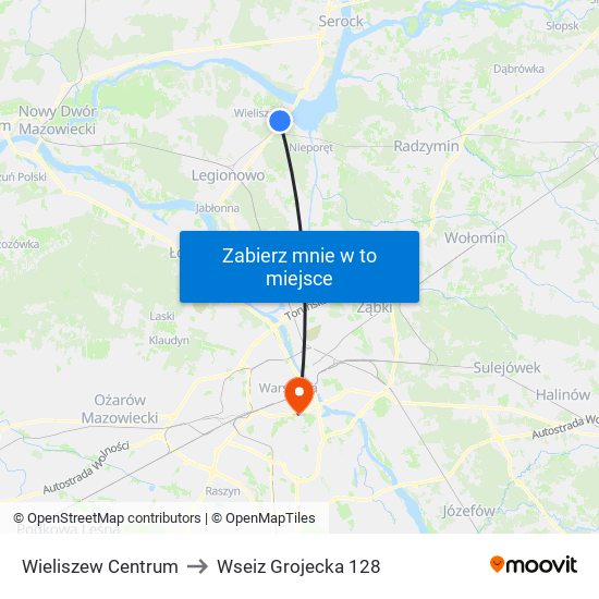 Wieliszew Centrum to Wseiz Grojecka 128 map