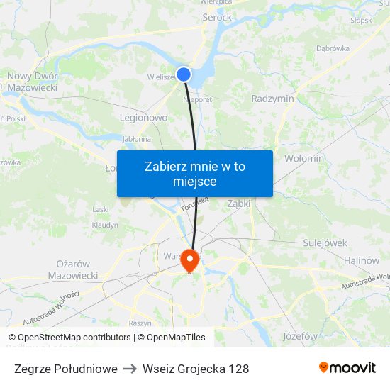 Zegrze Południowe to Wseiz Grojecka 128 map