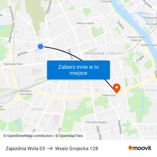 Zajezdnia Wola 03 to Wseiz Grojecka 128 map