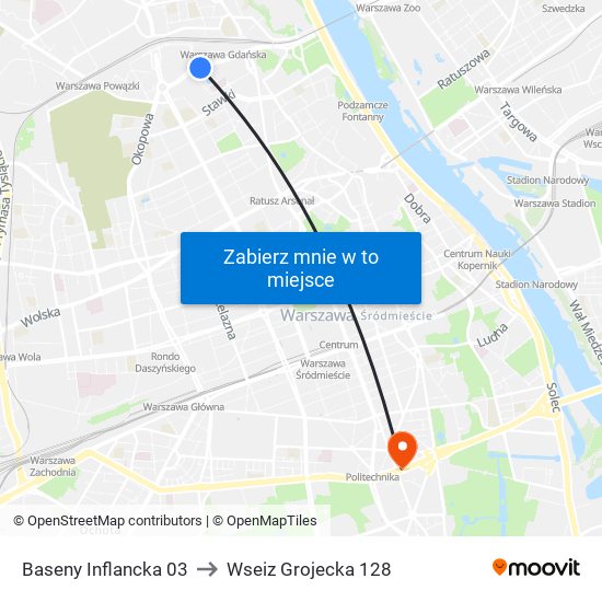 Baseny Inflancka 03 to Wseiz Grojecka 128 map