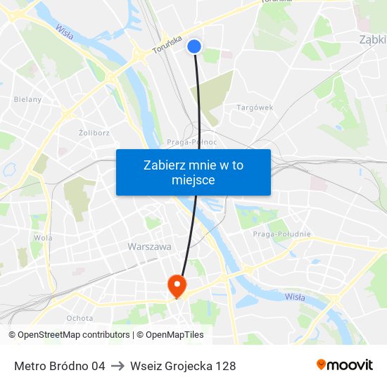 Metro Bródno 04 to Wseiz Grojecka 128 map