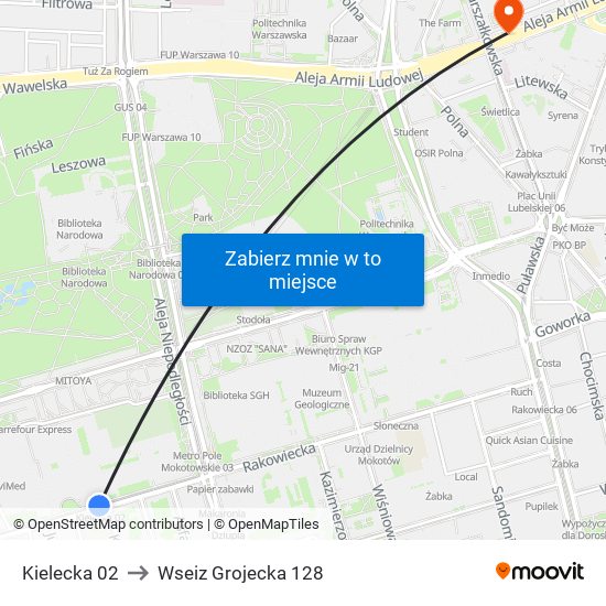 Kielecka to Wseiz Grojecka 128 map