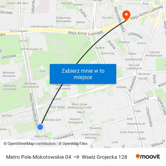 Metro Pole Mokotowskie 04 to Wseiz Grojecka 128 map