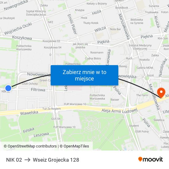 NIK 02 to Wseiz Grojecka 128 map