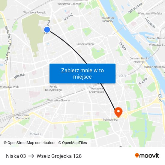 Niska 03 to Wseiz Grojecka 128 map