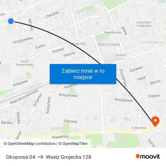 Okopowa 04 to Wseiz Grojecka 128 map