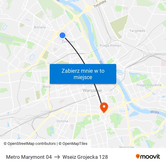 Metro Marymont 04 to Wseiz Grojecka 128 map