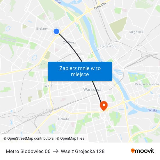 Metro Słodowiec to Wseiz Grojecka 128 map