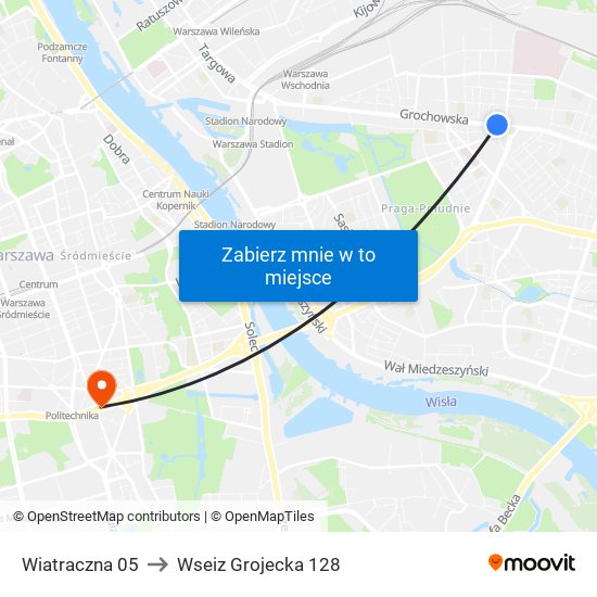 Wiatraczna 05 to Wseiz Grojecka 128 map