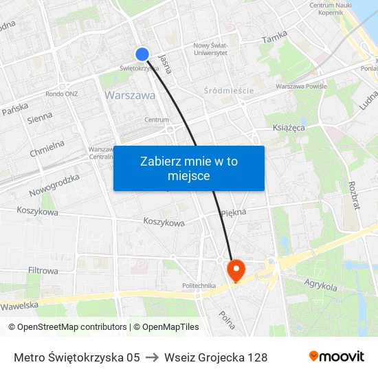 Metro Świętokrzyska to Wseiz Grojecka 128 map