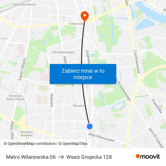 Metro Wilanowska to Wseiz Grojecka 128 map