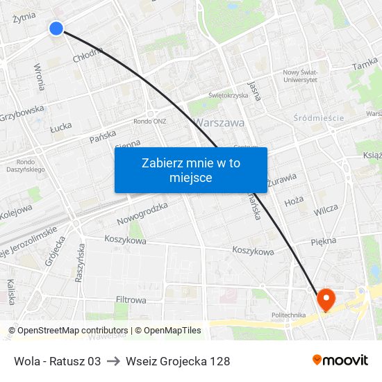 Wola - Ratusz 03 to Wseiz Grojecka 128 map