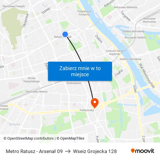 Metro Ratusz - Arsenał 09 to Wseiz Grojecka 128 map